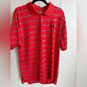 Under Armour Men’s Heatgear Golf Polo Red/Gray Stripe XL. Like New.